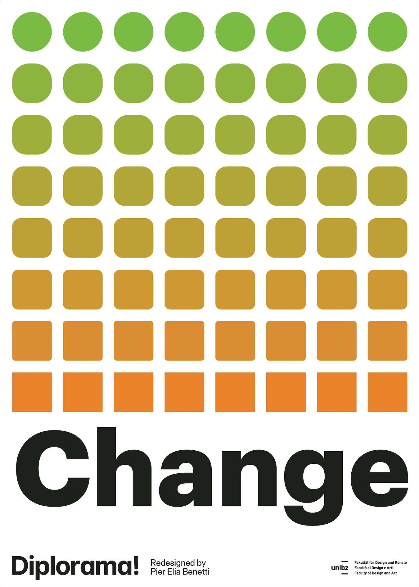Change Diplorama poster, variation 1, with a grid of transforming shapes