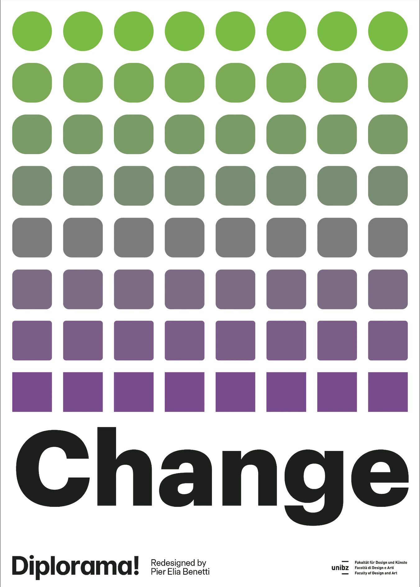 Change Diplorama poster, variation 2, with a grid of transforming shapes
