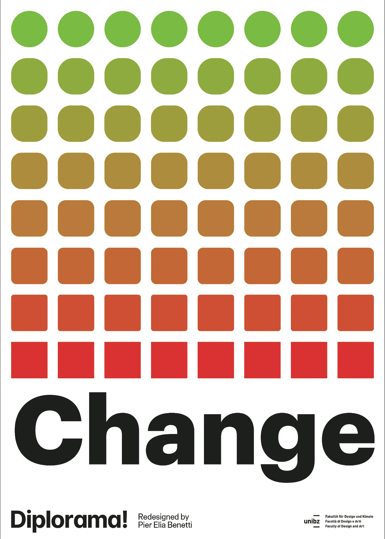 Change Diplorama poster, variation 3, with a grid of transforming shapes