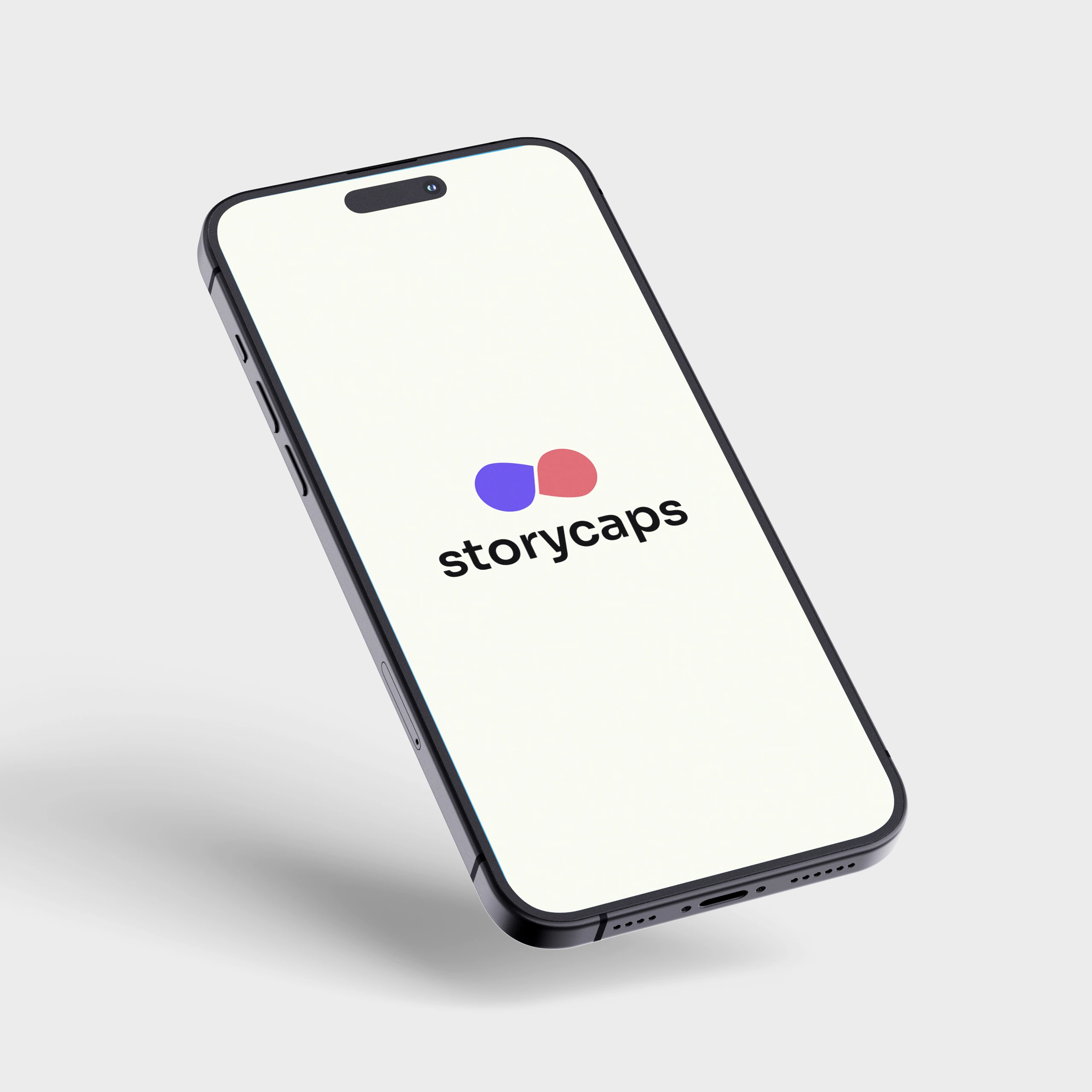 Storycaps logo displayed on a phone