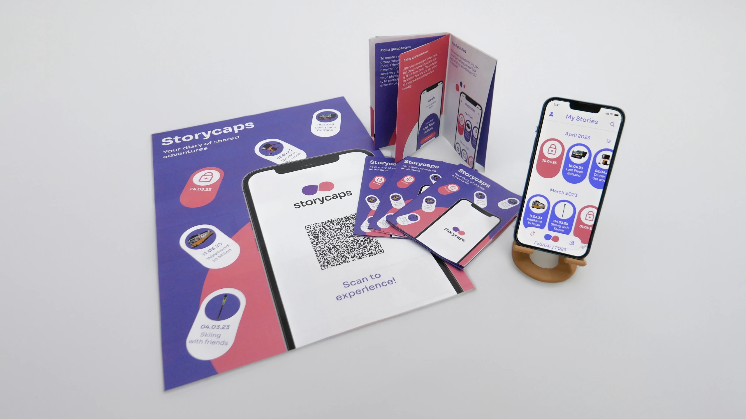 Storycaps printed materials and mobile app presentation